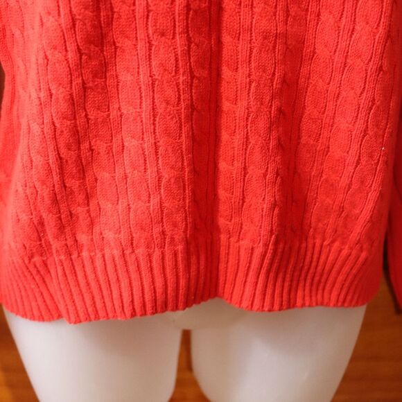 Villager Petite Small 100% Cotton Red Cable Knit Sweater Scoop Neck Pullover - Picture 10 of 14